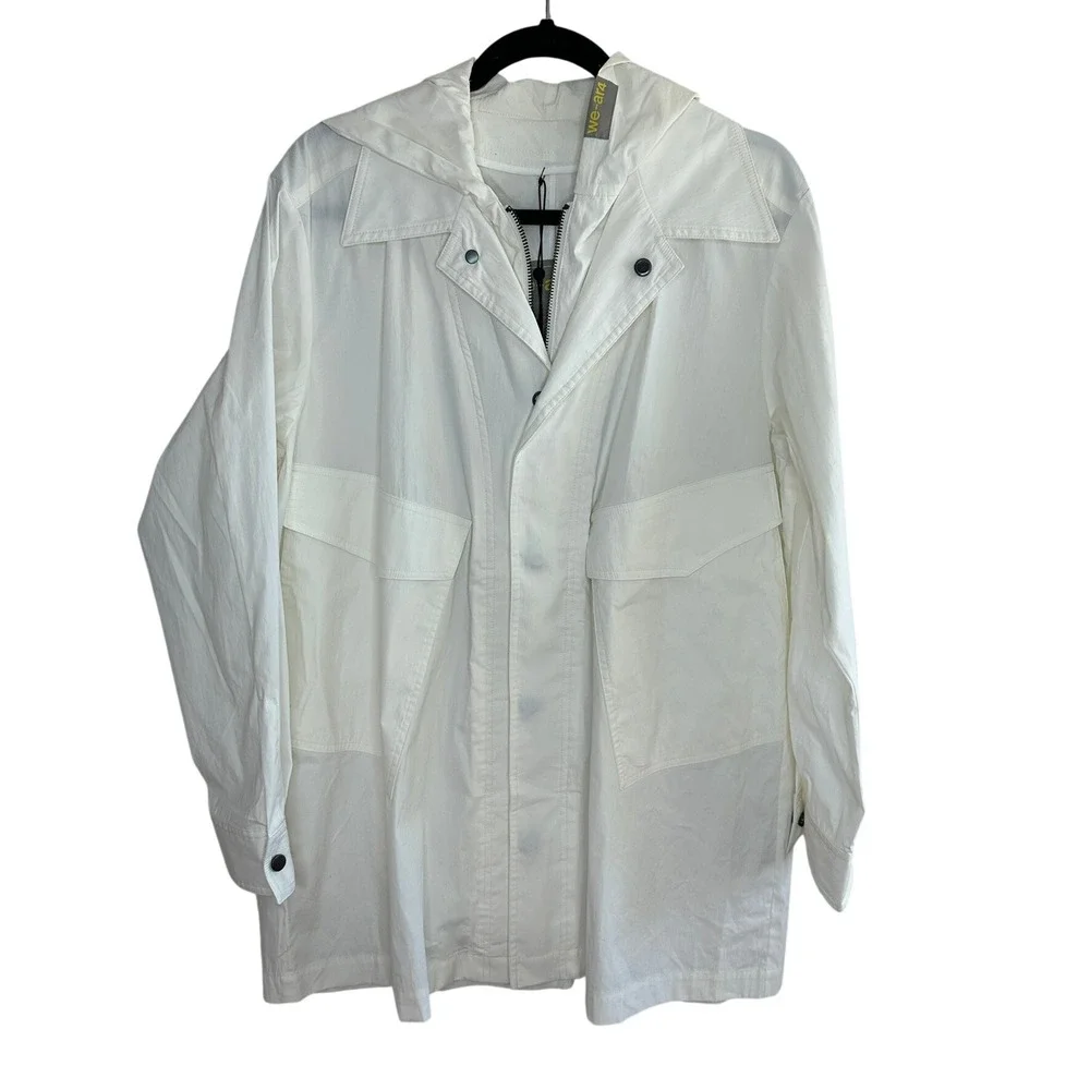 WE-AR4 White Hooded Rain Jacket Field‎ Coat NWT $540 Sustainable Luxury M
